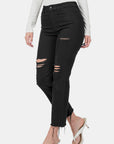 Zenana Distressed Raw Hem Cropped Jeans