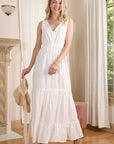 Lilou Embroidered white V neckline tiered dress