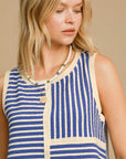 Umgee Round Neck Texture Striped Tank