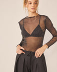 Idem Ditto Sparkling Glitter Long Sleeve Sheer Top