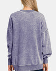 Zenana High-Low Acid Wash Fleece Sweatshirt