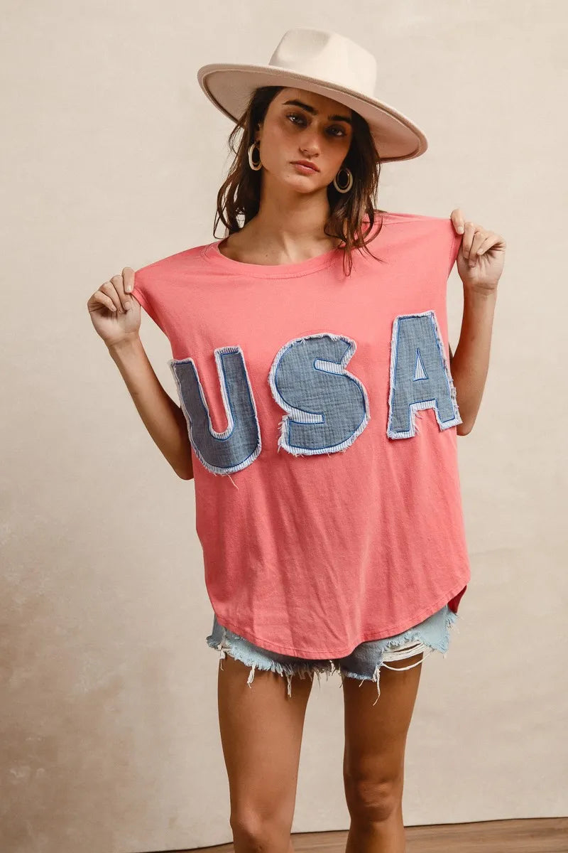BiBi Washed Jersey With Usa Patched Raw Cut Edge Detail