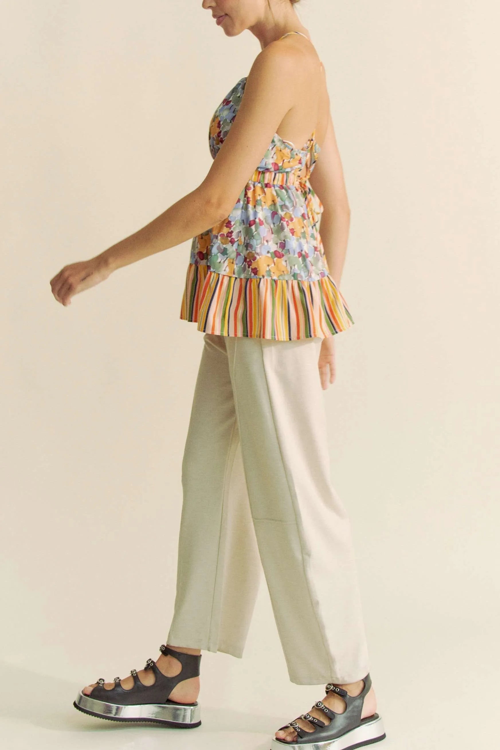 Davi & Dani Floral Smocked Sleeveless Ruffle Back Tie Top