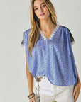 Davi & Dani Printed Lace V-Neck Top - Online Only