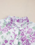 Floral Ruffle Sleeve Frilled Button-Up Shirt