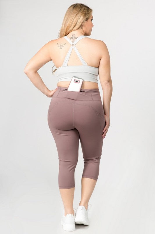 Yelete High Waist Tech Pocket Workout Capri Leggings