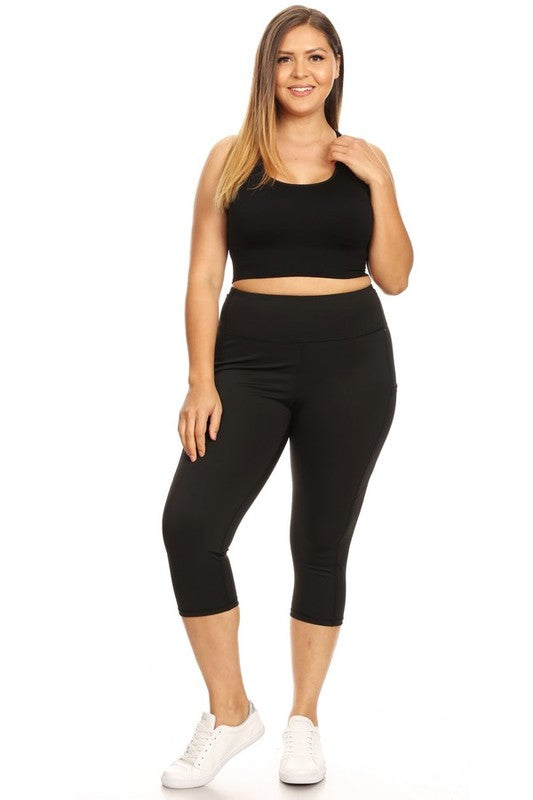 Yelete High Waist Tech Pocket Workout Capri Leggings