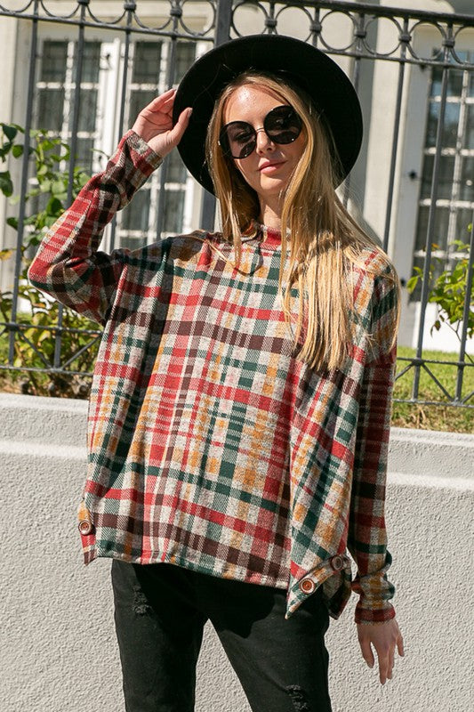 e Luna Plaid Mock Neck Boxy Top