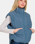 Zenana Zip Up Cropped Puffer Vest with Pockets