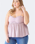 Zenobia Plus Size Frill Smocked Floral Sweetheart Neck Cami