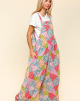 Haptics Full Size Printed Wide Leg Overalls with Side Pockets