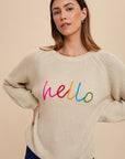 Annie Wear HELLO Embroidered Raglan Sleeve Sweater