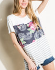 e Luna Solid Striped Floral Print Mixed Top