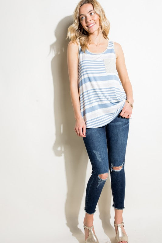 e Luna Striped Solid Mix Tank Top