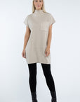 ZENANA Mock Neck Short Sleeve Sweater Dress with Pocket