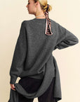 Davi & Dani V-Neck Dropped Shoulder Sweater with Scarf Set