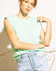 Knit Crew Neck Shoulder Pad Muscle Tee