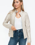 Snobbish PU Leather Biker Jacket with Side Zip Pockets