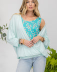 Celeste Full Size Floral Round Neck Top with Two Layer Detail