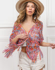 BiBi Open Front Fringed Crop Knit Cardigan