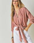 Solid V Neck Long Sleeve Top