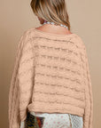 POL Round Neck Cable Knit Cropped Sweater