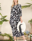 Celeste Full Size Printed Contrast Dress with Pockets