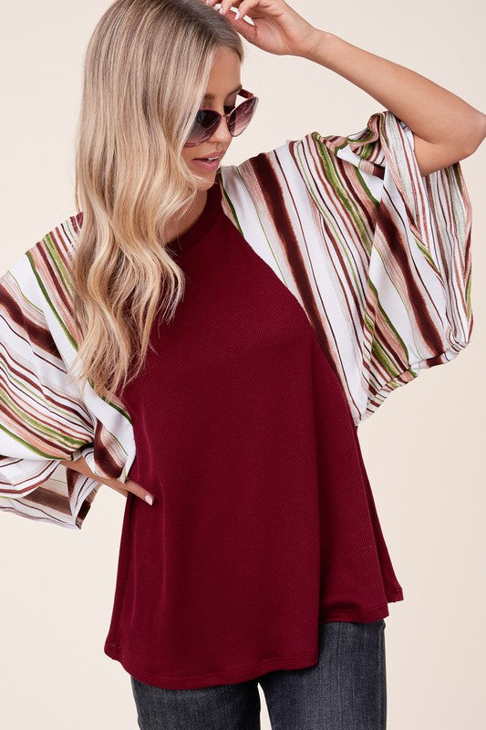 e Luna PLUS Waffle Striped Mix Kimono Top