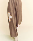 Davi & Dani Flower Patch Elastic Waist Wide Leg Pants