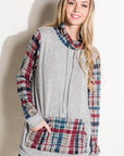 e Luna Plaid Mixed Turtle Neck Sweatshirt