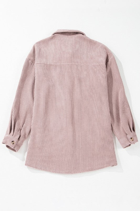 Solid Corduroy Button-Up Pocketed Shacket