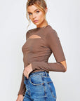 Ribbed Fitted Long Sleeve Top with Chest Cutout