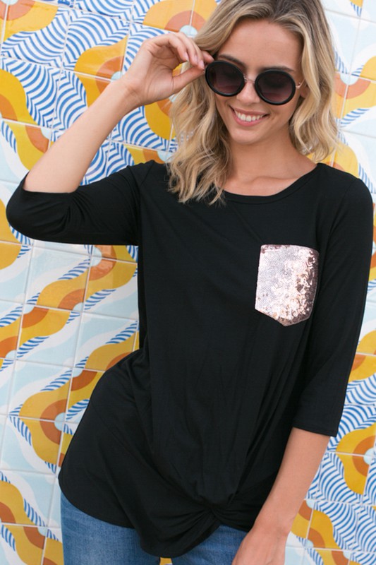 e Luna PLUS Solid Sequin Pocket Tunic