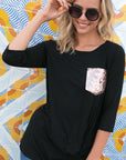 e Luna PLUS Solid Sequin Pocket Tunic