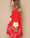 POL Flower Lace Patch Long Sleeve Sweater