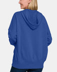 Zenana Half Snap Long Sleeve Hoodie with Kangaroo Pocket