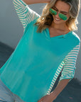 e Luna Striped Mix Split Neck Top