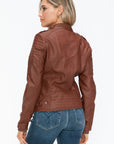 Snobbish PU Leather Biker Jacket with Side Zip Pockets