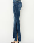 RISEN Full Size High Rise Side Shadow Seam Detail Slit Flare Jeans