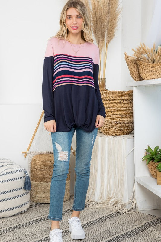 e Luna Solid Striped Mix Colorblock Top