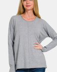 Zenana Front Seam Round Neck Sweater