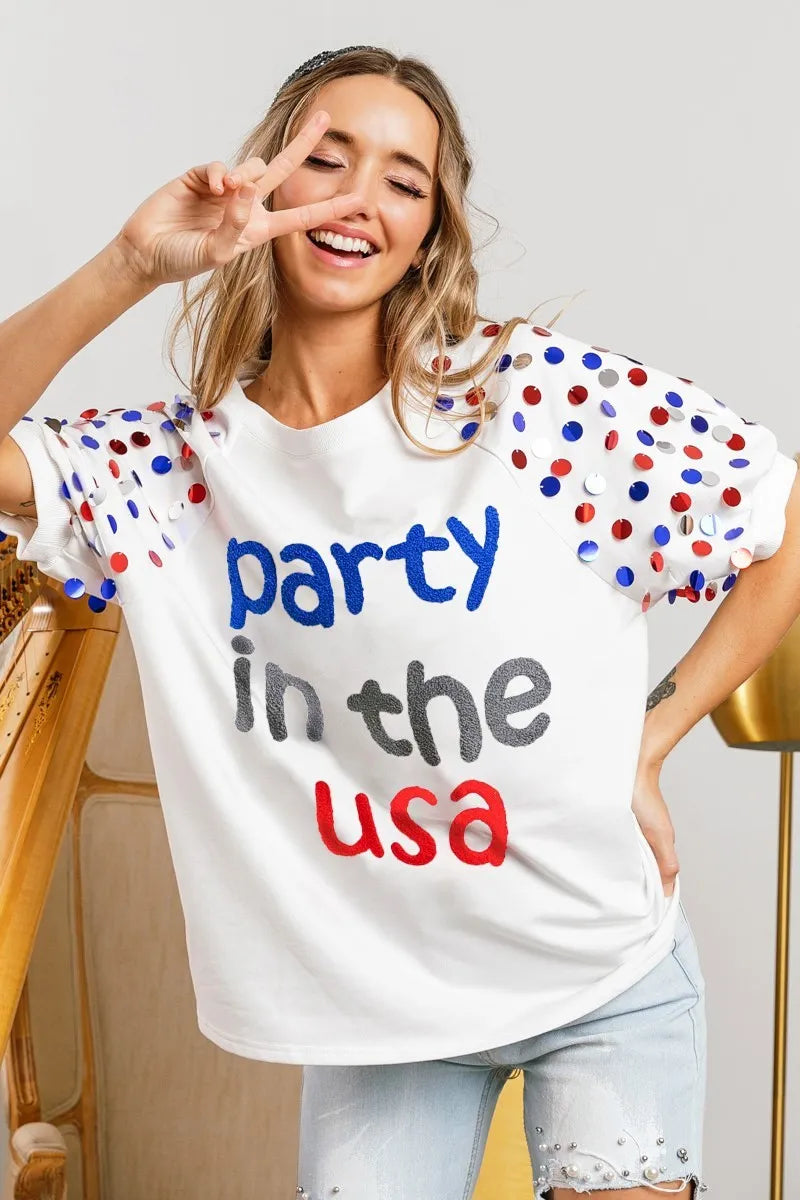 BiBi Party In The Usa Spangle Puff Sleeves Top