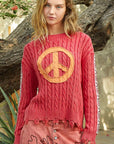 POL Washed Peace Patch Cable Knit Sweater