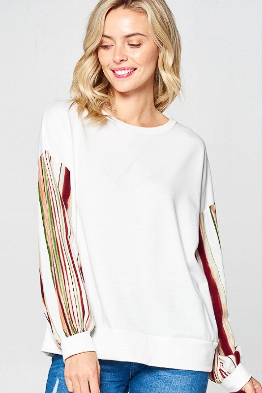 e Luna Multi Striped Solid Sweatshirt