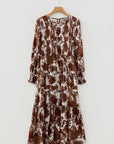 Floral Puff Sleeve Smocked Bodice Ruffle Long Dress