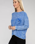 Zenana Washed Ribbed Dolman Sleeve Round Neck Top