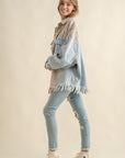 Tweed Mixed Denim Shacket with Fringed Hem