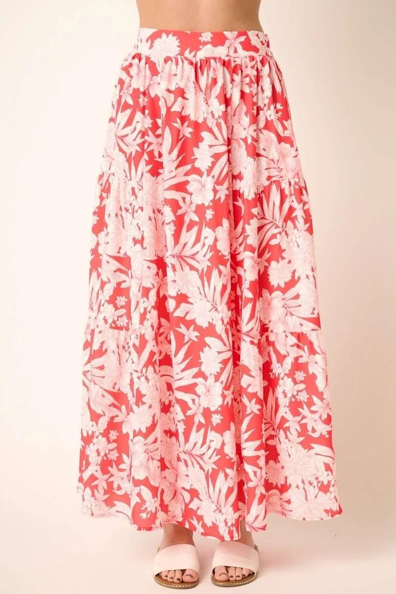 Mittoshop Tropical Print Top and Skirt Set in Coral