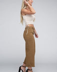 Zenana Acid Washed High Waist Frayed Hem Straight Pants