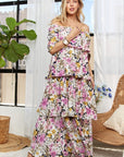 ADORA Layered Floral Off-Shoulder Short Sleeve Maxi Dress